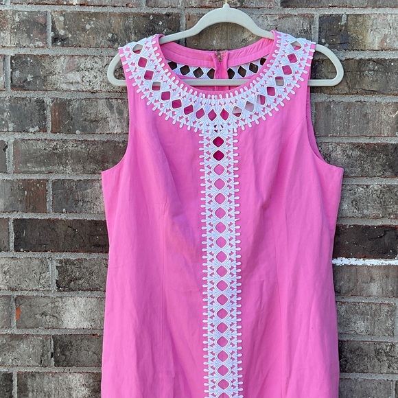 Take 50% OFF-Lilly Pulitzer Sleeveless Pink Shift Dress with White Crochet Sz-14 - Picture 3 of 10